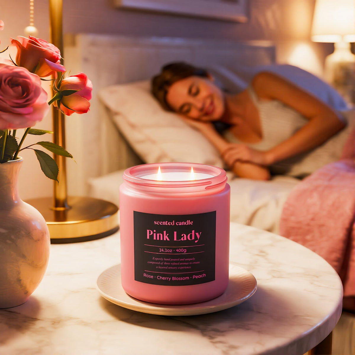 Candles for Women, 14.1 oz Scented Candles for Home, 2 Wicks Blended Scents Birthday Candles Gifts for Mom, Wife, Teachter, Girlfriend (Rose+Cherry Blossom+Peach)