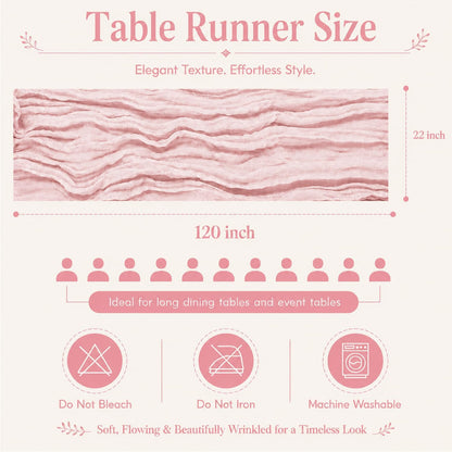 10 Pack Light Pink Cheesecloth Table Runner 22X120 Inch Gauze Table Runner