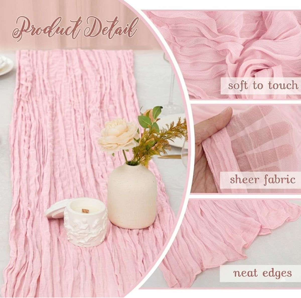 10 Pack Light Pink Cheesecloth Table Runner 22X120 Inch Gauze Table Runner