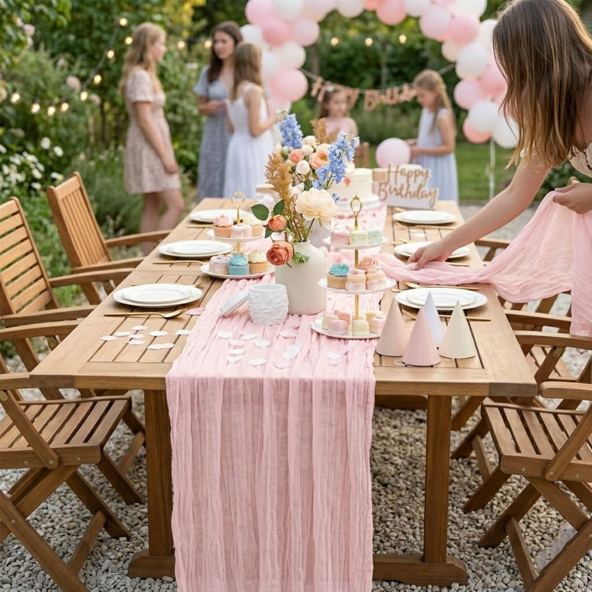 10 Pack Light Pink Cheesecloth Table Runner 22X120 Inch Gauze Table Runner