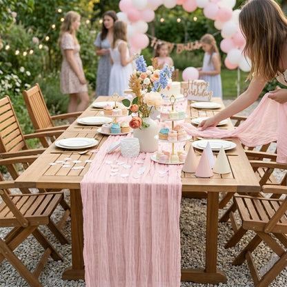 10 Pack Light Pink Cheesecloth Table Runner 22X120 Inch Gauze Table Runner