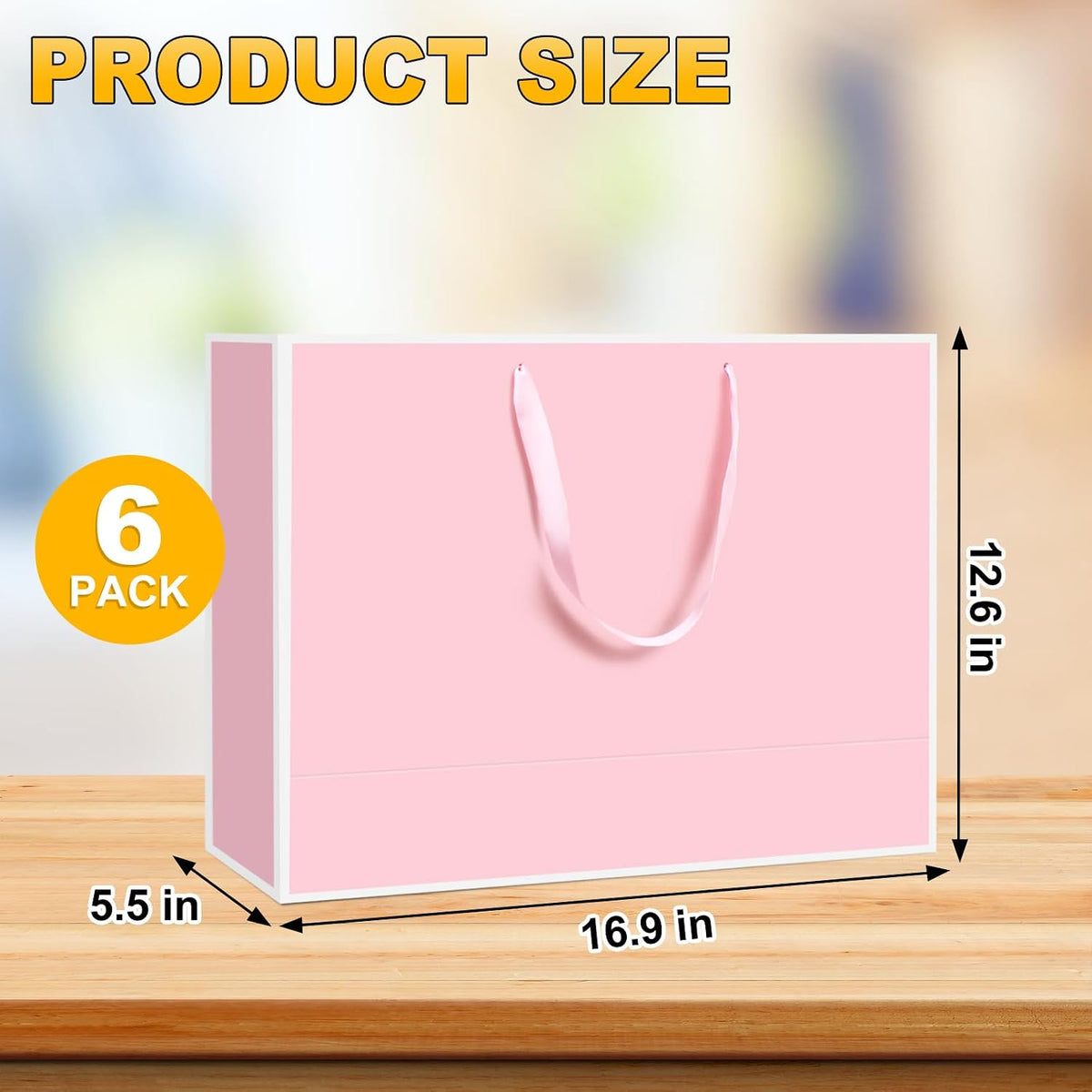 Large Pink Gift Bags,6Pcs 17"x5.5"x12.6" Paper Gift Bags with Ribbon Handle