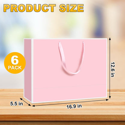 Large Pink Gift Bags,6Pcs 17"x5.5"x12.6" Paper Gift Bags with Ribbon Handle