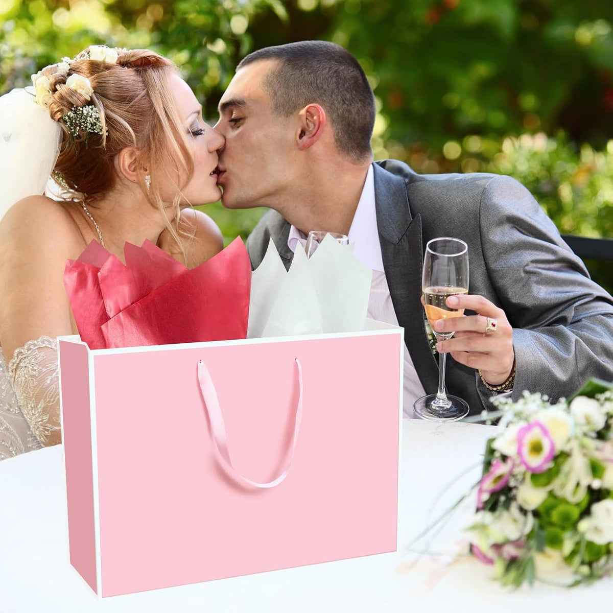 Large Pink Gift Bags,6Pcs 17"x5.5"x12.6" Paper Gift Bags with Ribbon Handle