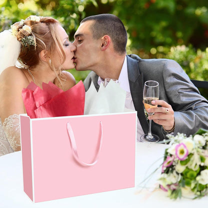 Large Pink Gift Bags,6Pcs 17"x5.5"x12.6" Paper Gift Bags with Ribbon Handle