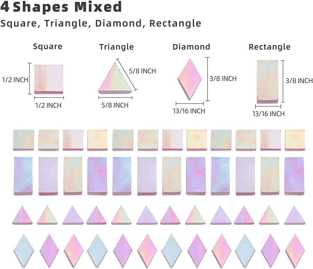 Lanyani Iridescent Stained Glass Mosaic Tiles for Art Craft, 200 Pieces, 4 Shapes Mixed,Pink Glimmer