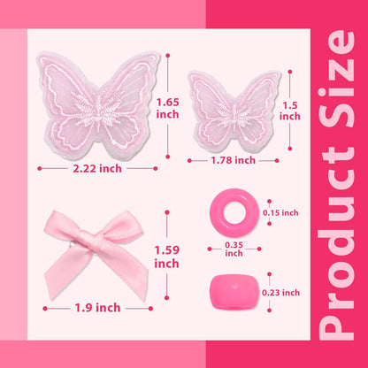 100PCS Small Pink Bows Gradient Hair Beads for Braids Embroidery Butterfly Hair Clips Loc Jewelry Acrylic Large Beads Cute Hair Accessories Dreadlock for Women and Girls