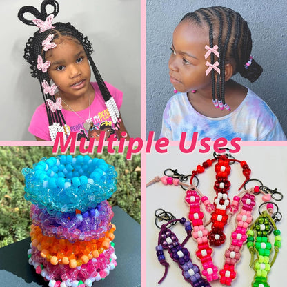 100PCS Small Pink Bows Gradient Hair Beads for Braids Embroidery Butterfly Hair Clips Loc Jewelry Acrylic Large Beads Cute Hair Accessories Dreadlock for Women and Girls