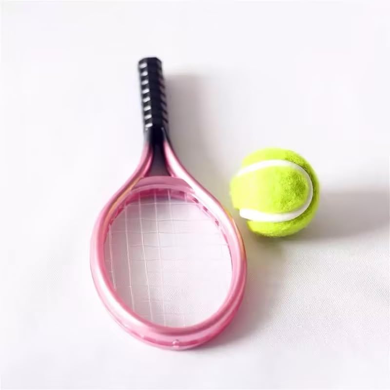 Miniature Tennis Racket Set, 1/12 Scale Accessories, Mini Racket Set, Small Tennis (Pink)