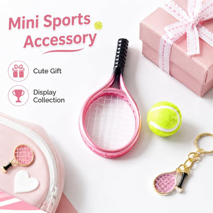 Miniature Tennis Racket Set, 1/12 Scale Accessories, Mini Racket Set, Small Tennis (Pink)