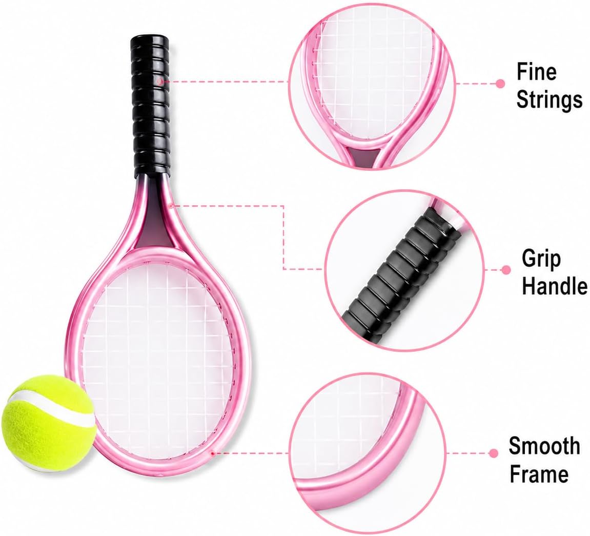 Miniature Tennis Racket Set, 1/12 Scale Accessories, Mini Racket Set, Small Tennis (Pink)