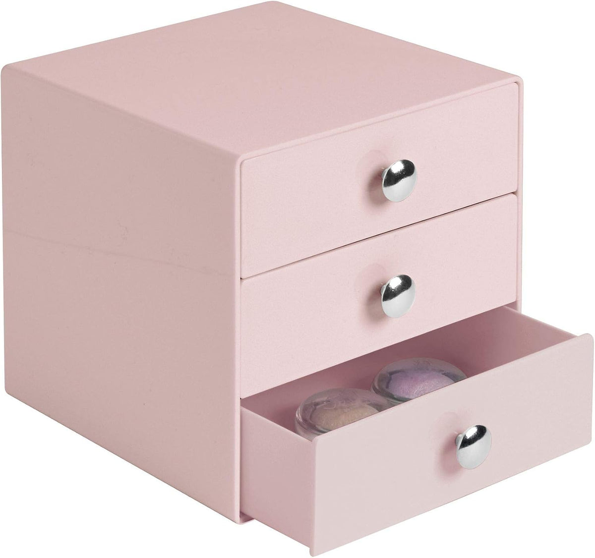 Plastic 3-Drawer Jewelry Box, Pink, 6.5" x 6.5" x 6.5"
