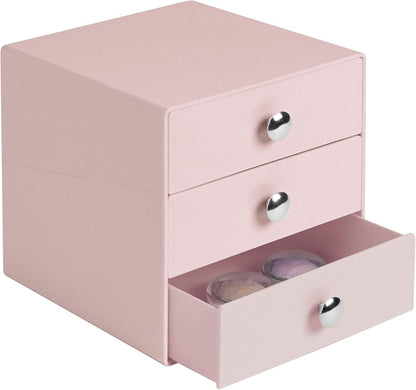 Plastic 3-Drawer Jewelry Box, Pink, 6.5" x 6.5" x 6.5"