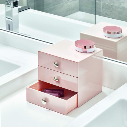 Plastic 3-Drawer Jewelry Box, Pink, 6.5" x 6.5" x 6.5"