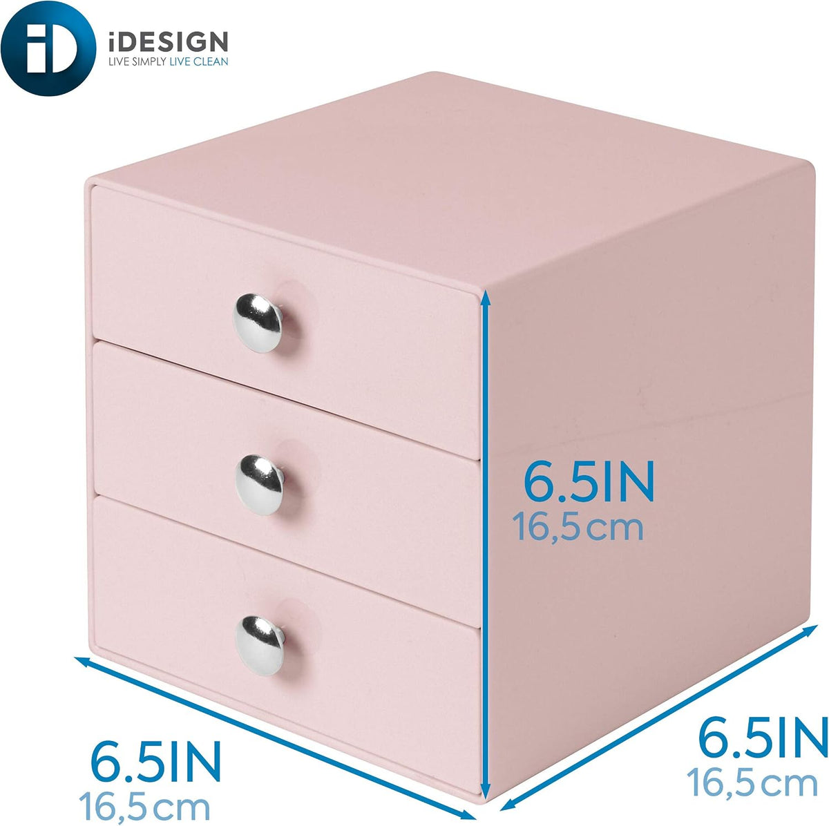 Plastic 3-Drawer Jewelry Box, Pink, 6.5" x 6.5" x 6.5"