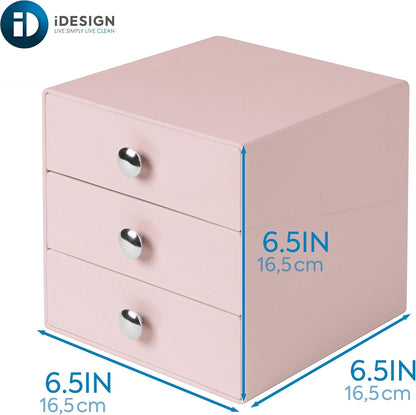 Plastic 3-Drawer Jewelry Box, Pink, 6.5" x 6.5" x 6.5"