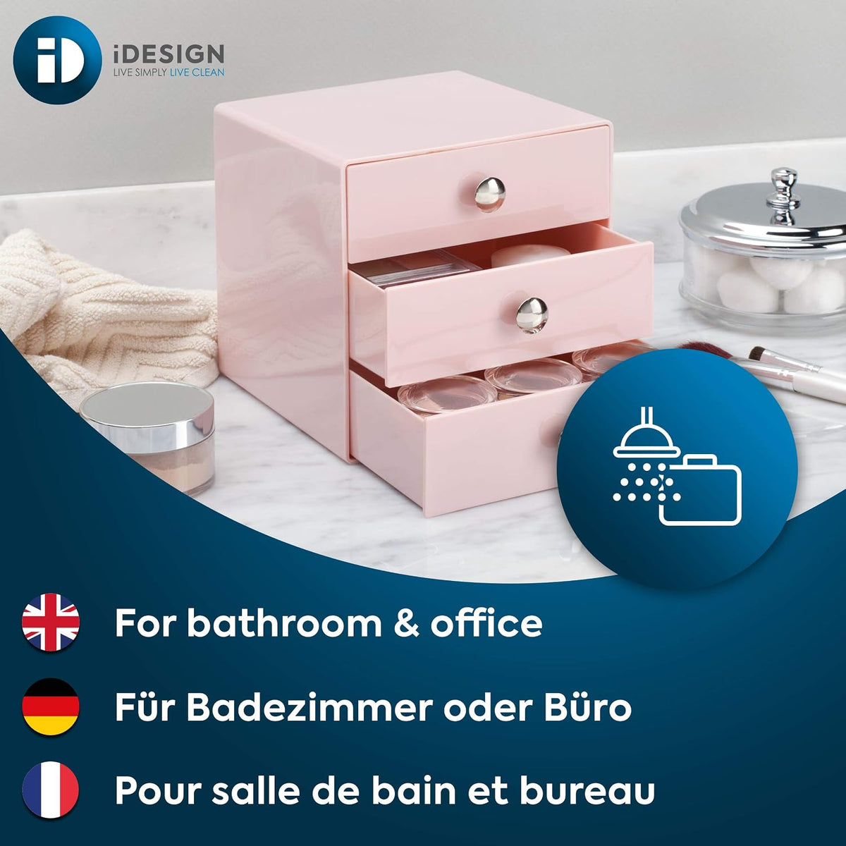 Plastic 3-Drawer Jewelry Box, Pink, 6.5" x 6.5" x 6.5"