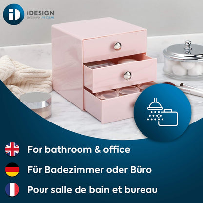 Plastic 3-Drawer Jewelry Box, Pink, 6.5" x 6.5" x 6.5"