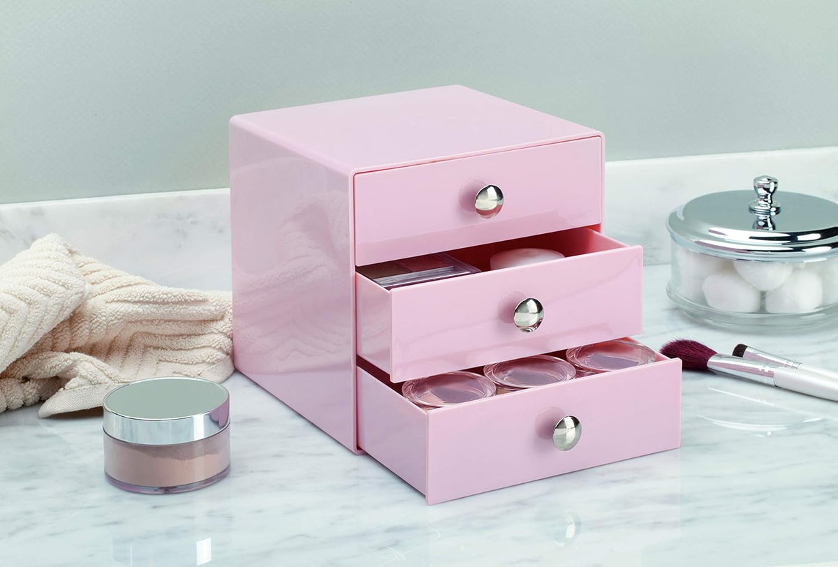 Plastic 3-Drawer Jewelry Box, Pink, 6.5" x 6.5" x 6.5"