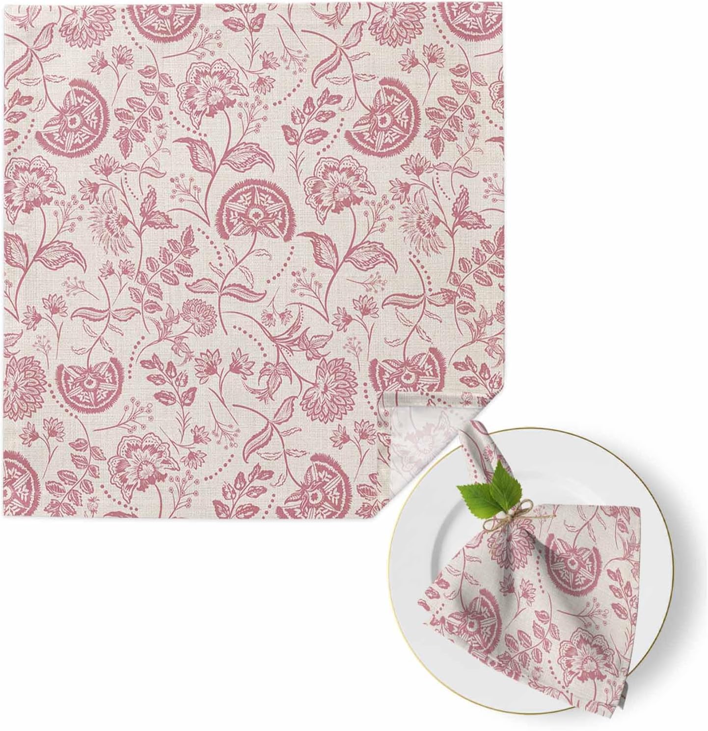 Farmhouse Pink Floral Cloth Napkins Set of 1 Linen Boho Flower Rustic Country Napkins Cloth Washable Reusable Soft Napkin for Birthday Party Wedding Dining Table Decorations 20x20 Inch
