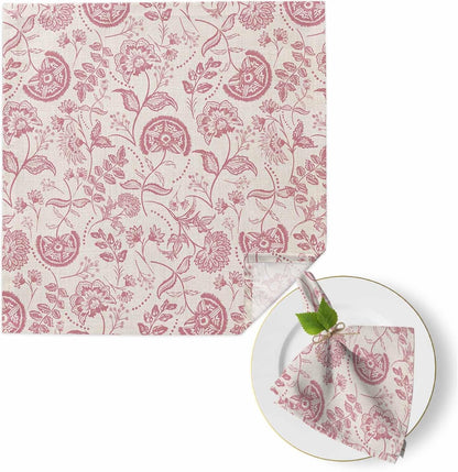 Farmhouse Pink Floral Cloth Napkins Set of 1 Linen Boho Flower Rustic Country Napkins Cloth Washable Reusable Soft Napkin for Birthday Party Wedding Dining Table Decorations 20x20 Inch