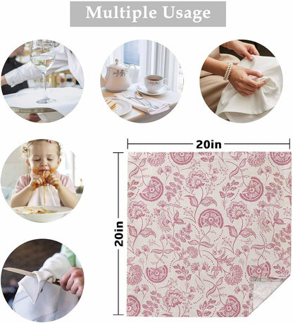 Farmhouse Pink Floral Cloth Napkins Set of 1 Linen Boho Flower Rustic Country Napkins Cloth Washable Reusable Soft Napkin for Birthday Party Wedding Dining Table Decorations 20x20 Inch