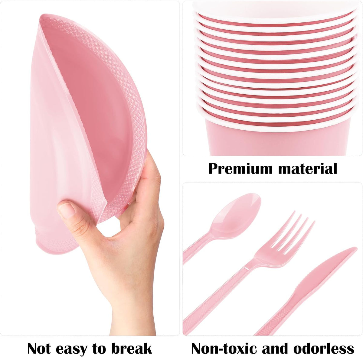 400 Pieces Pink Party Supplies Disposable Dinnerware Set Include Plastic Plates Cups Knives Forks Spoons Paper Napkins for Birthday Wedding Graduation Parties, Serve 50 Guests