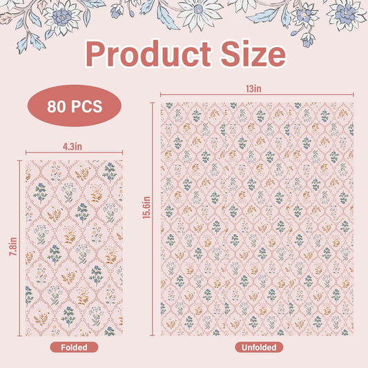 80 Pcs Floral Guest Napkins Vintage Pink Paper Napkins Spring Decorative Disposable Paper Hand Towels for Gift Party Supplies Dinner Table Decor，4.3"*7.8"