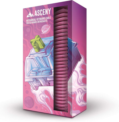 Coiled & Double-Sleeved Mechanical Keyboard Cable, for Type-C Mechanical Keyboards (Pink)