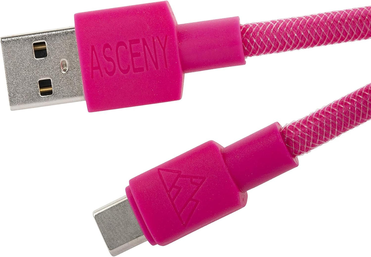 Coiled & Double-Sleeved Mechanical Keyboard Cable, for Type-C Mechanical Keyboards (Pink)