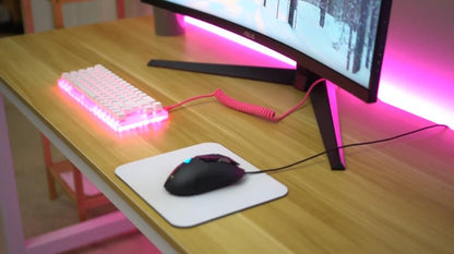 Coiled & Double-Sleeved Mechanical Keyboard Cable, for Type-C Mechanical Keyboards (Pink)