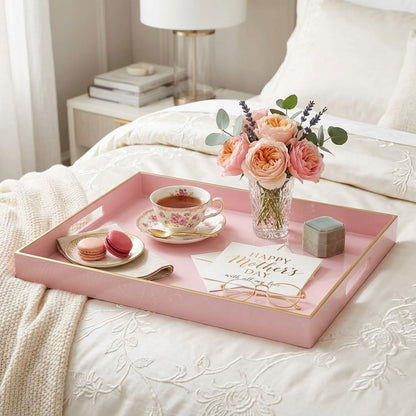 15.8x11.8 Pink Plastic Serving Tray for Ottoman Coffee Table
