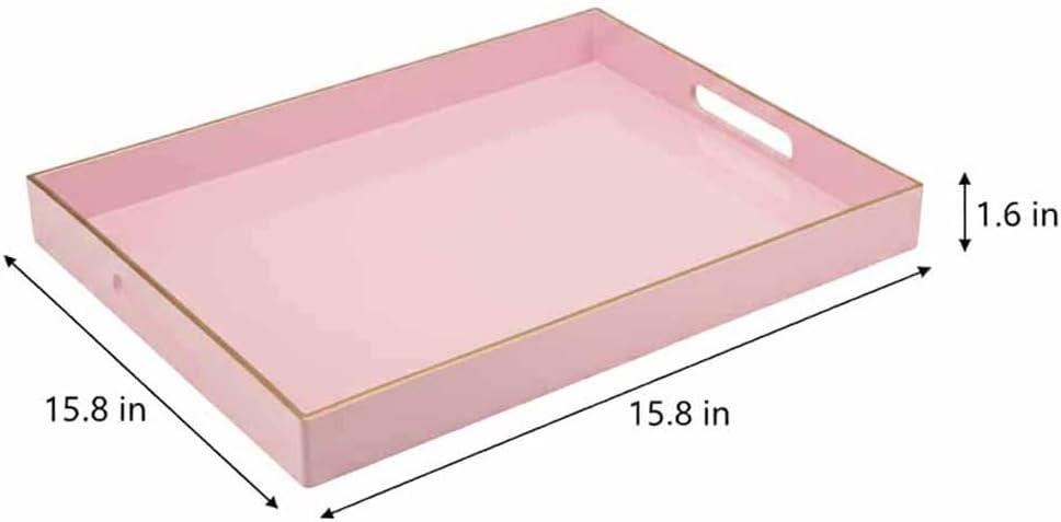 15.8x11.8 Pink Plastic Serving Tray for Ottoman Coffee Table