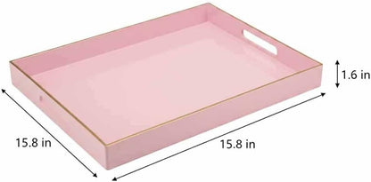 15.8x11.8 Pink Plastic Serving Tray for Ottoman Coffee Table