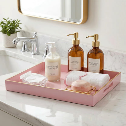 15.8x11.8 Pink Plastic Serving Tray for Ottoman Coffee Table