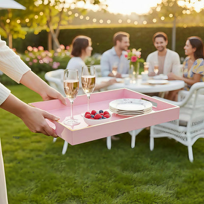15.8x11.8 Pink Plastic Serving Tray for Ottoman Coffee Table