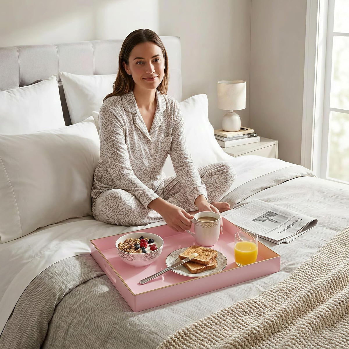 15.8x11.8 Pink Plastic Serving Tray for Ottoman Coffee Table