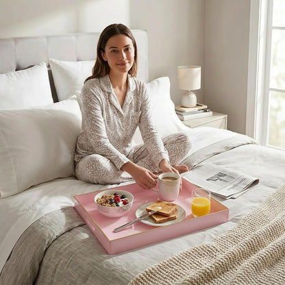 15.8x11.8 Pink Plastic Serving Tray for Ottoman Coffee Table