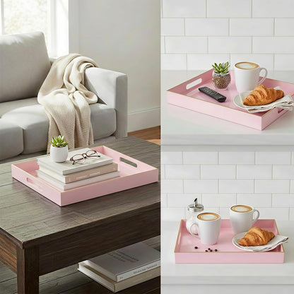 15.8x11.8 Pink Plastic Serving Tray for Ottoman Coffee Table