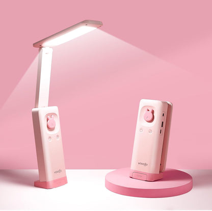 Cute Bunny Desk Lamp, Foldable LED Rechargeable Table Light, Eye-Caring Reading Lamp, 3 Color Modes & Dimmable, for Kids Girls Bedroom Study Dorm Room(Pink)