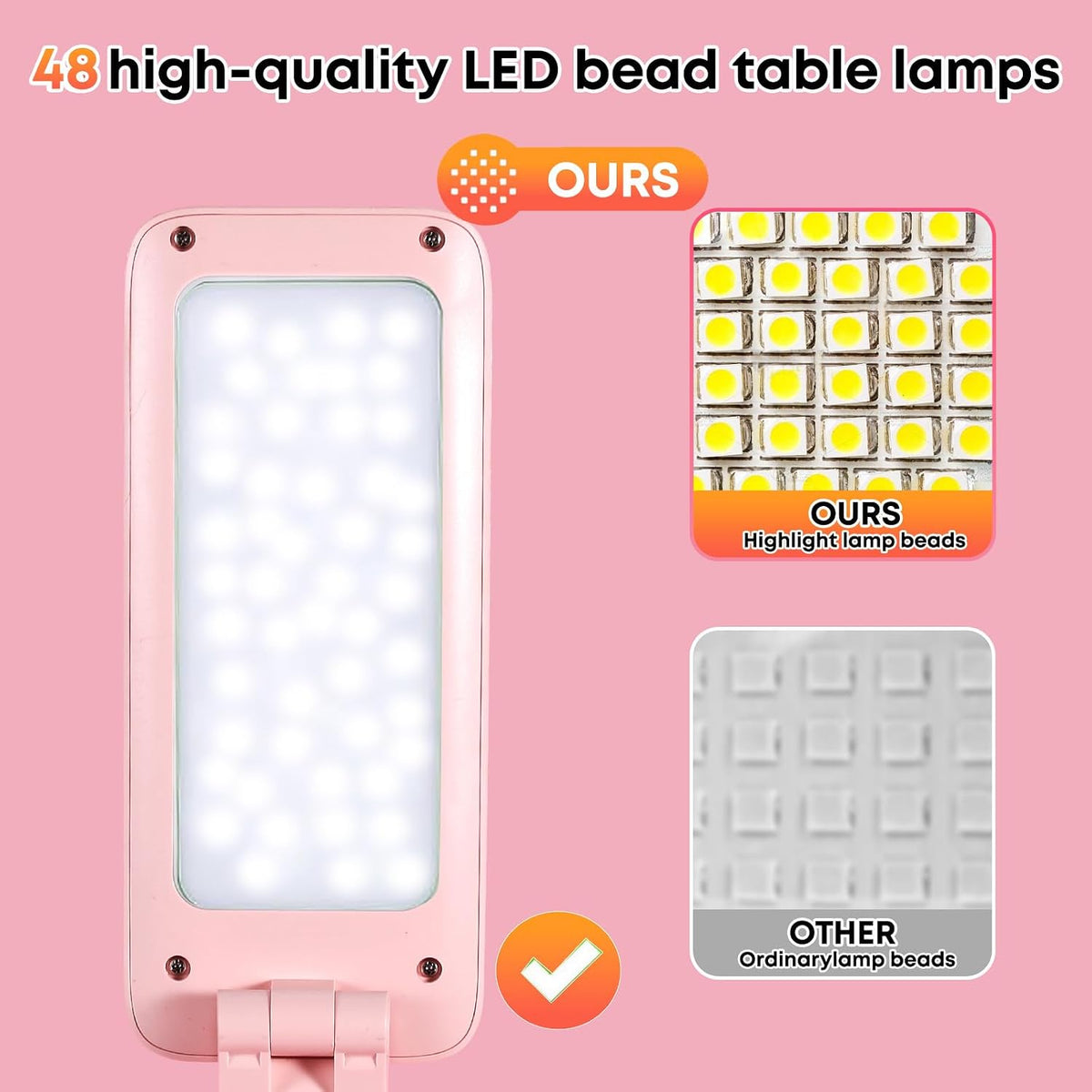 Cute Bunny Desk Lamp, Foldable LED Rechargeable Table Light, Eye-Caring Reading Lamp, 3 Color Modes & Dimmable, for Kids Girls Bedroom Study Dorm Room(Pink)