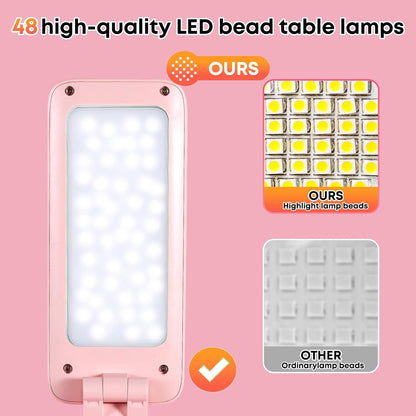 Cute Bunny Desk Lamp, Foldable LED Rechargeable Table Light, Eye-Caring Reading Lamp, 3 Color Modes & Dimmable, for Kids Girls Bedroom Study Dorm Room(Pink)