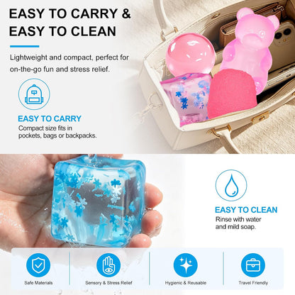 4Pcs Pink Taba Squishy Fidget Toys, Bear Cube Gummy Coconut Oil Stress Balls for Kids Adults, Squishies Cube, Sensory Toys Fidgets for Classroom Prize, Birthday Gifts Party Favors