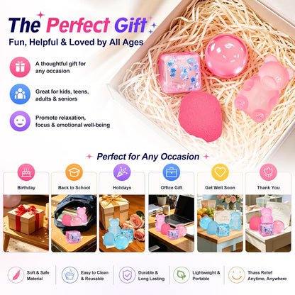 4Pcs Pink Taba Squishy Fidget Toys, Bear Cube Gummy Coconut Oil Stress Balls for Kids Adults, Squishies Cube, Sensory Toys Fidgets for Classroom Prize, Birthday Gifts Party Favors