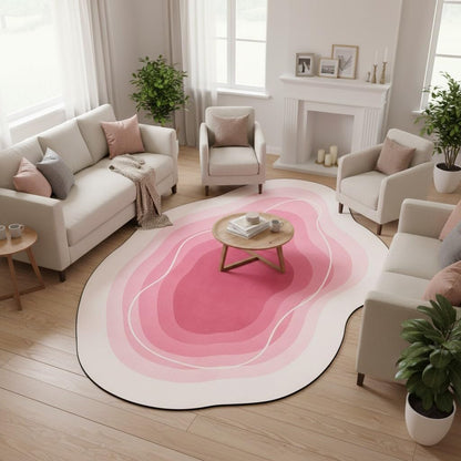 Modern Minimalist Geometric Ombre Texture Pink and Cream Rug 5x7 Thin Non Slip Irregular Shaped Area Rugs for Living Room Nursery Dorm Farmhouse Entryway Guestroom Home Office Boho Carpets