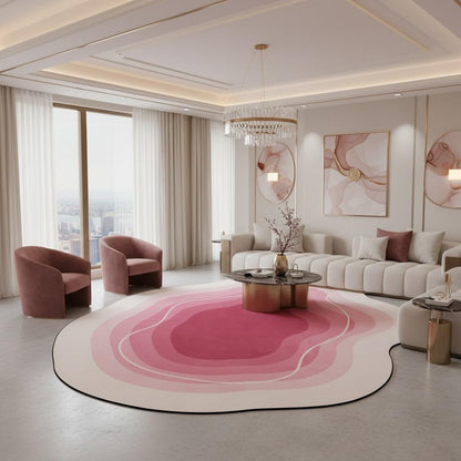 Modern Minimalist Geometric Ombre Texture Pink and Cream Rug 5x7 Thin Non Slip Irregular Shaped Area Rugs for Living Room Nursery Dorm Farmhouse Entryway Guestroom Home Office Boho Carpets