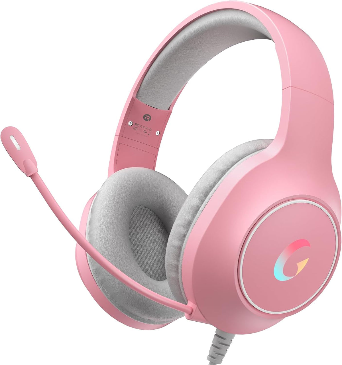 syndesmos CM7002 Gaming Headset for PS5, PS4, PC, Mac, Switch, Xbox Series, Surround Sound RGB Gaming Headphones with Noise Canceling Microphone, 50MM Dynamic Drivers, 3.5MM Audio Jack, Light Pink