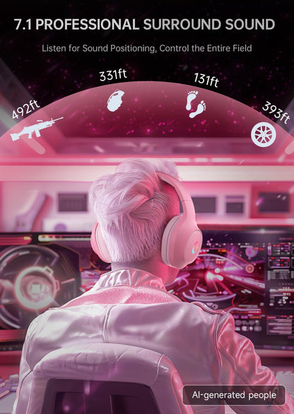 syndesmos CM7002 Gaming Headset for PS5, PS4, PC, Mac, Switch, Xbox Series, Surround Sound RGB Gaming Headphones with Noise Canceling Microphone, 50MM Dynamic Drivers, 3.5MM Audio Jack, Light Pink