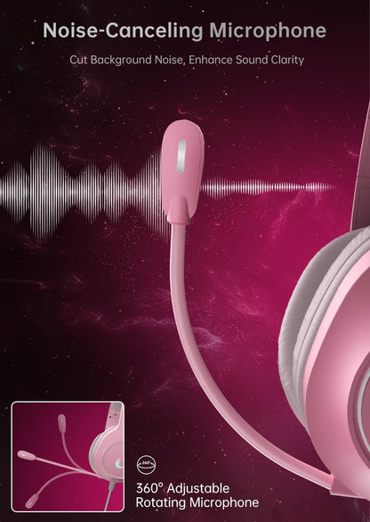 syndesmos CM7002 Gaming Headset for PS5, PS4, PC, Mac, Switch, Xbox Series, Surround Sound RGB Gaming Headphones with Noise Canceling Microphone, 50MM Dynamic Drivers, 3.5MM Audio Jack, Light Pink