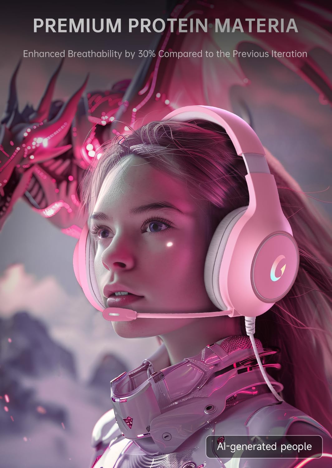 syndesmos CM7002 Gaming Headset for PS5, PS4, PC, Mac, Switch, Xbox Series, Surround Sound RGB Gaming Headphones with Noise Canceling Microphone, 50MM Dynamic Drivers, 3.5MM Audio Jack, Light Pink